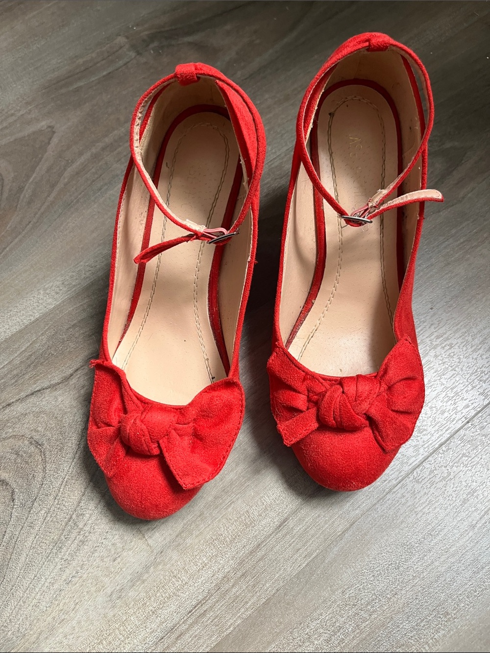Chase + Chloe Red Suede Bow Ankle-Strap Heels